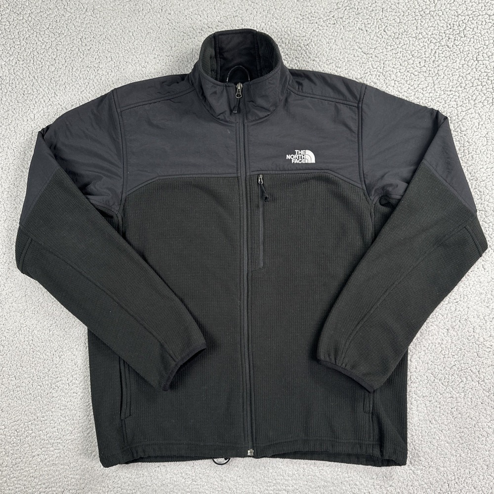 The North Face Dualie Jacket XL Black Full Zip Fleece Zip Pockets Waffle Knit